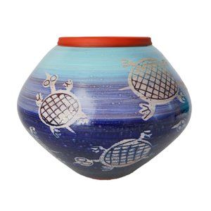 Vintage Art Pottery Terracotta Turtle Pot Vase Hand Painted
